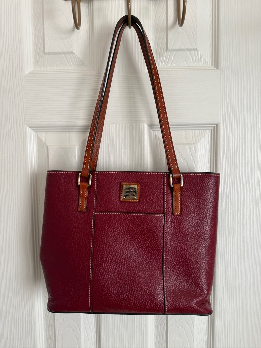 Dooney & Bourke Burgundy Pebbled Leather Tote with Brown Straps